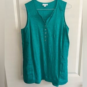 ✅🛑 - SOLD - J Jill love linen 100% linen sleeveless knit tank - Aqua Sz Small